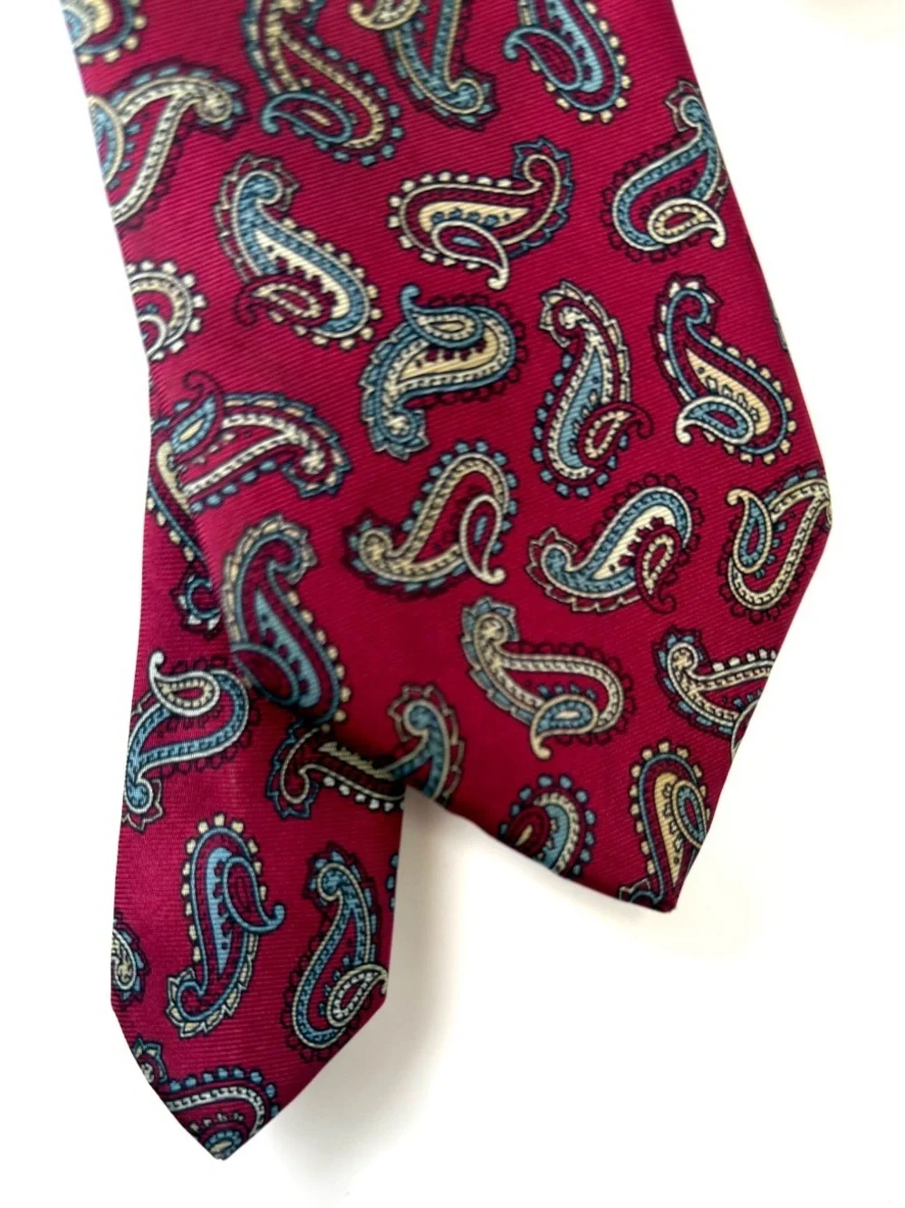 Vintage Christian Dior Silk Paisley Tie  Red Maroon Red Blue Gold Jacquard